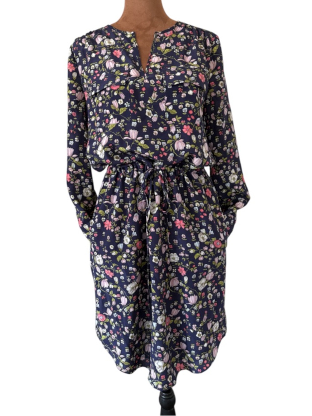 Rebecca Taylor Blackberry Floral 100% Silk Tassel Waist Dress Size 0